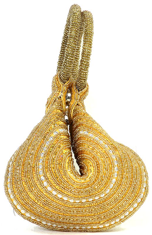 Golden Bracelet Bag with Beadwork and Sequins