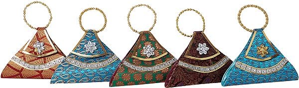 Lot of Five Triangular Clutch Bags with Beadwork
