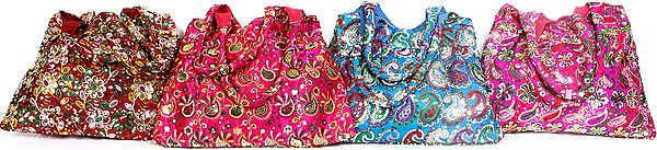 Lot of Four Shopper Bags with Aari Embroidered Paisleys and Sequins