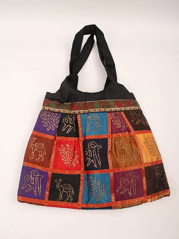Multi-Color Hand-Painted Jhola Bag with Auspicious Symbols