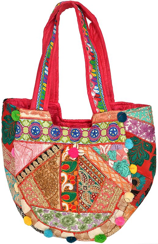 Multicolor Embroidered Shopper Bag with Cowries and Sequins