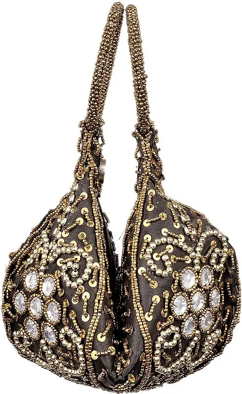 Black Bracelet Bag with Beadwork and Sequins