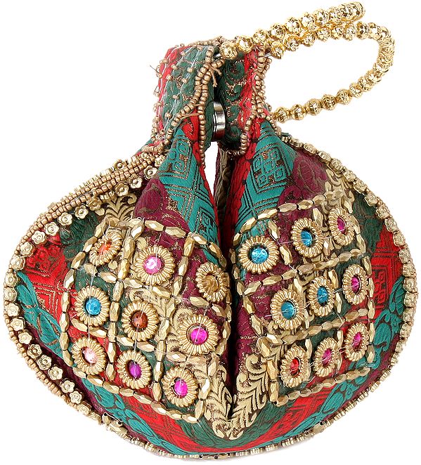 Rainbow Brocaded Bracelet Bag with Beadwork by Hand