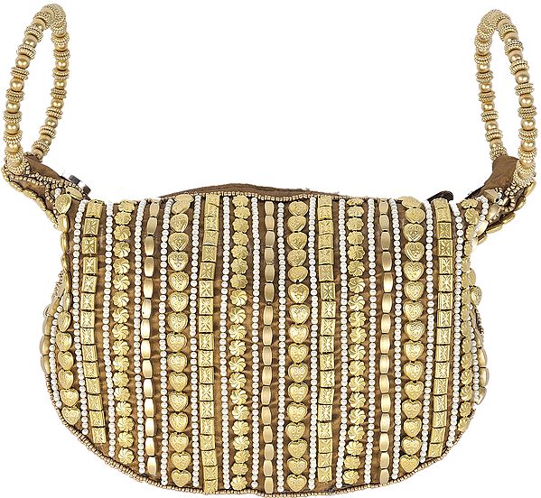 Golden Bracelet Handbag with Embroidered Beads