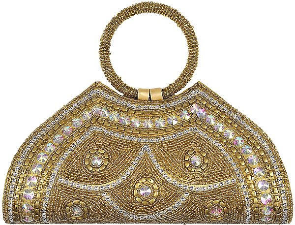 Golden Fancy Clutch Bag with Antique Beadwork