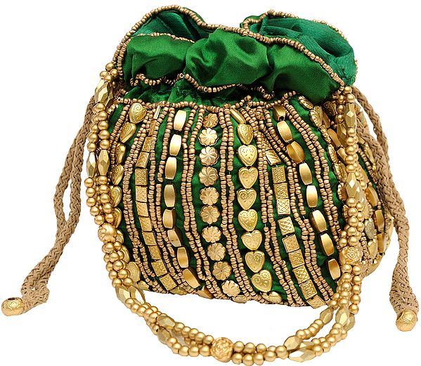 Potli Drawstring Bag with Dense Beadwork by Hand