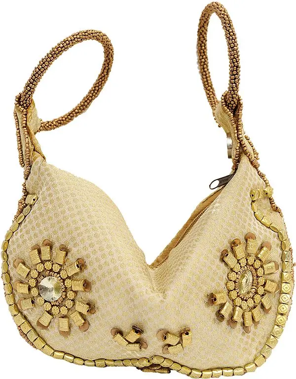 Ivory Bracelet Bag with Brocade Weave and Beadwork