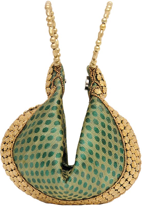 Jade-Green Bracelet Bag with Brocade Weave and Beadwork