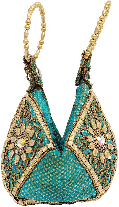 Turquoise Bracelet Bags with Antique Embroidery by Hand