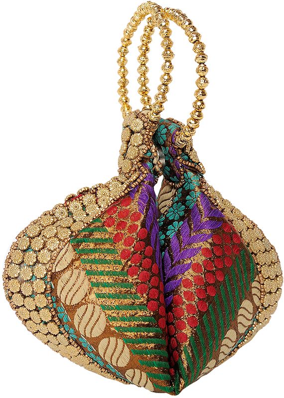 Rainbow Brocaded Bracelet Bag with Beadwork