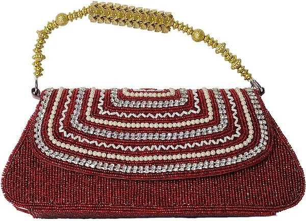 Handbag with Dense Beadwork and Faux Pearls