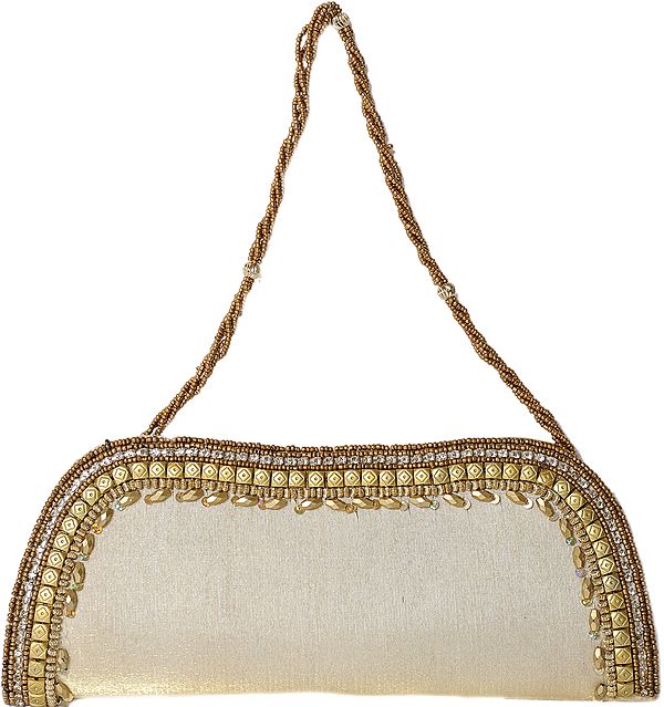 Ivory Clutch Bag with Embroidered Beads and Sequins