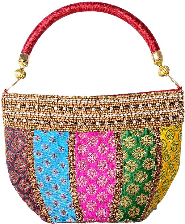 Multi Color Brocaded Bag with Beadwork