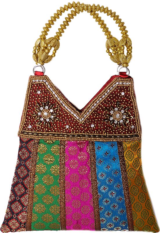 Multi Color Brocaded Bag with Embroidered Beads