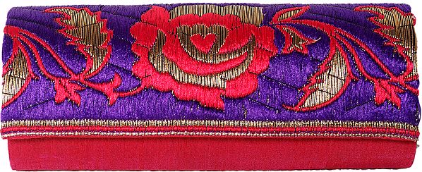 Garnet Rose Purse with Embroidered Rose Flowers