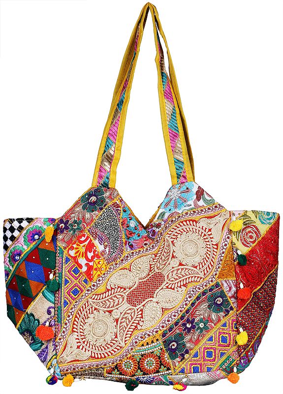 Multicolor Shoulder Bag from Kutch with Floral Embroidery