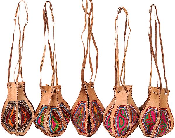 Lot of Five Pitcher Handbags from Jodhpur with Aari Embroidery and Drawstring