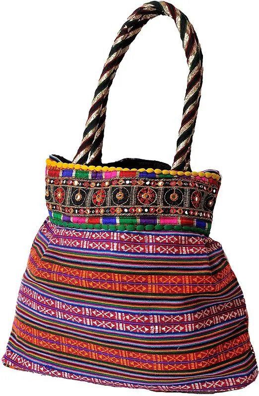 Multi-Color Shopper Bag with Bhutani Weave and Patchwork