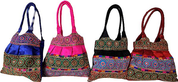 Lot of Four Shopper Bags with Embroidered Chakras