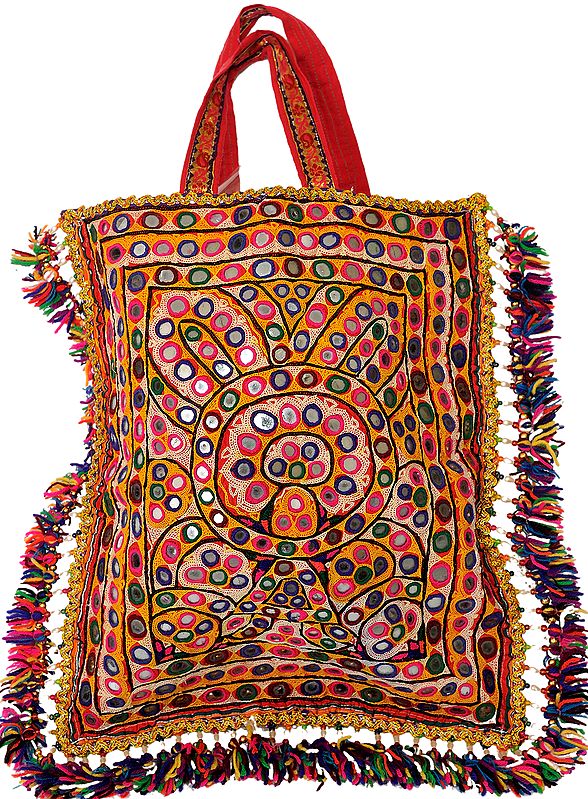 Antiquated Rabari Embroidered Shopper Bag from Kutch with Mirrors