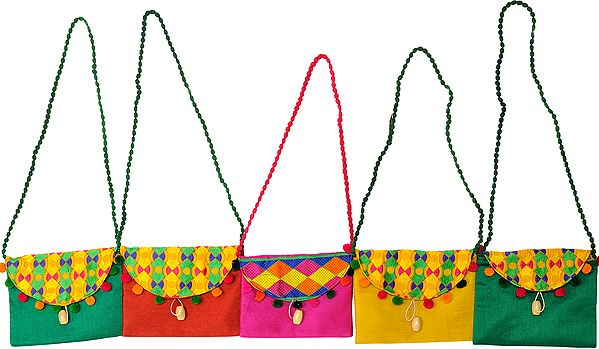 Lot of Five Shoulder Bags with Embroidered Front Flap