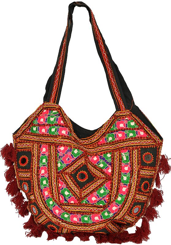 Shoulder Bag from Kutch with Embroidery and Mirrors