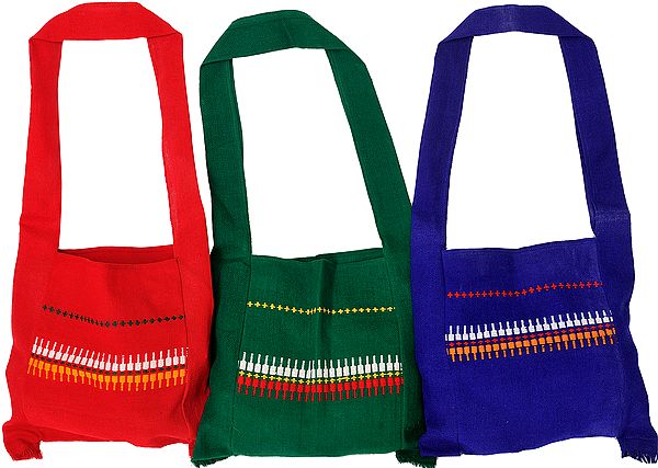 Lot of Three Shoulder Bags from Nagaland with Thread Weave