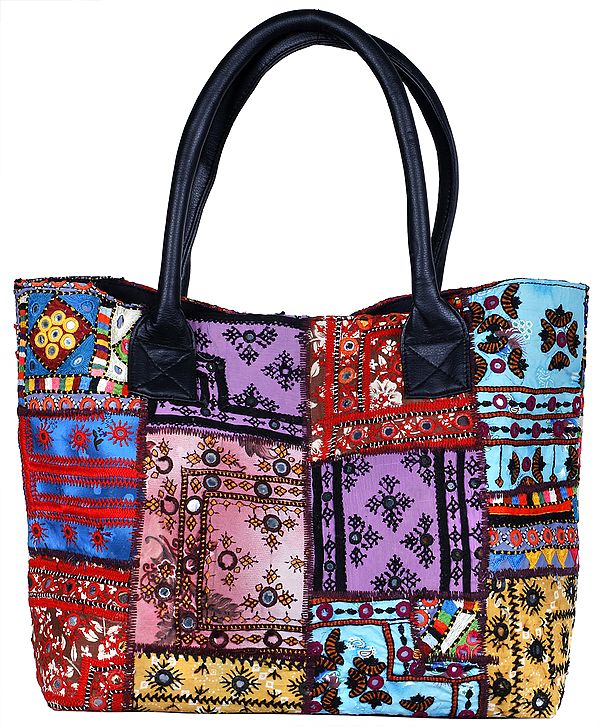 Shopper Bag from Kutch with Embroidered Patches and Mirrors