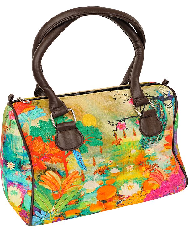 Multicolor Handbag from Jaipur with Digital-Printed Landscape