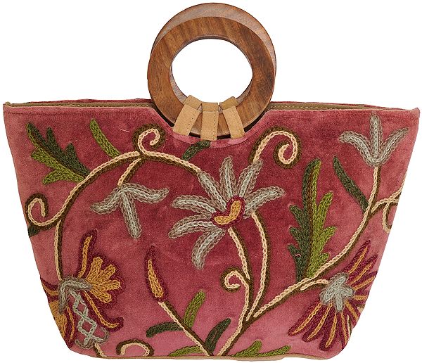Deco-Rose Handbag from Kashmir with Aari Hand-Embroidery