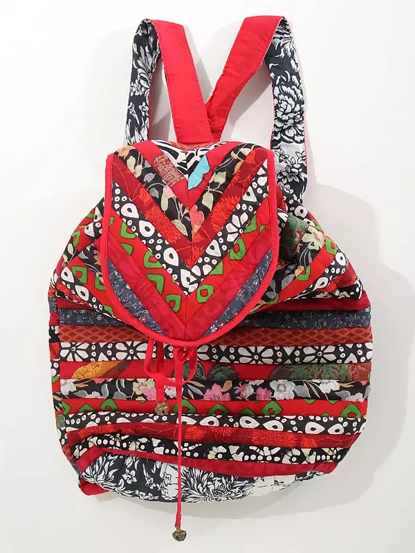Multicolor Floral Printed Backpack from Dehradun with Patchwork