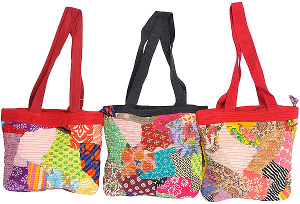 Lot of Three Multicolor Shopper Bags with Patchwork