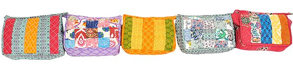 Lot of Five Printed Clutch Bags with Patchwork