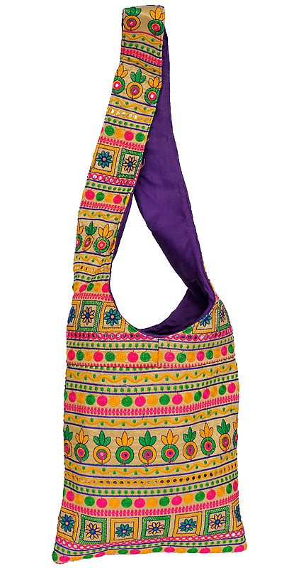 Jhola Bag from Kutch with Embroidery All-Over and Mirrors