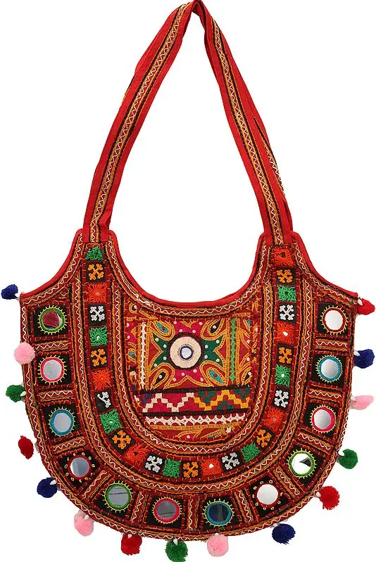 Multicolored Floral-Embroidered Shoulder Bag from Kutch