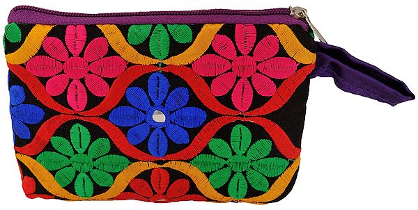 Embroidered Clutch Bag with Mirrors