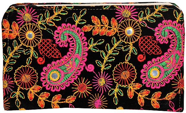 Velvet Clutch Bag with Embroidered Paisleys and Mirrors