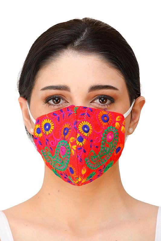 Two-ply Embroidered Fashion Mask with Multi-color Thread Embroidery and Cotton-Backing