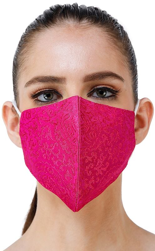 Woven Design Two Ply Fashion Mask from Banaras with the Eight Symbols of Good Fortune