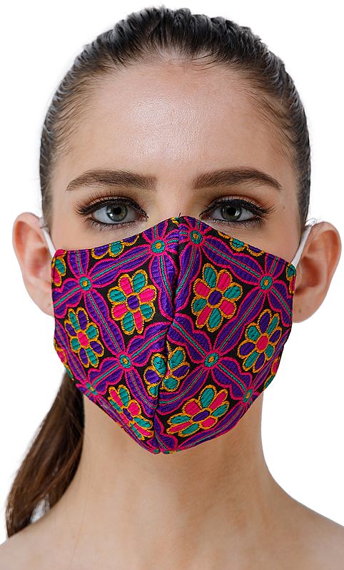 Woven Flowers Two Ply Fashion Mask with Cotton-Backing from Jaipur