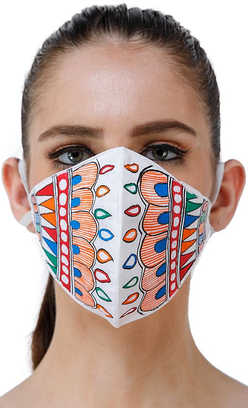 Two Ply Cotton Fashion Mask with Hand-Painted Madhubani Motifs (Fireworks)