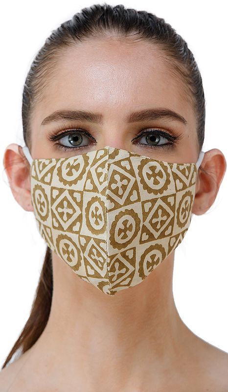 Cornhusk Two Ply Cotton Fashion Mask from Jodhpur with All Over Folk Print