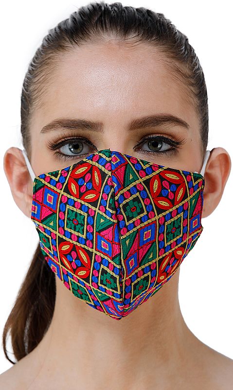 Multi-Color Floral Art Silk Two Ply Fashion Mask from Jaipur