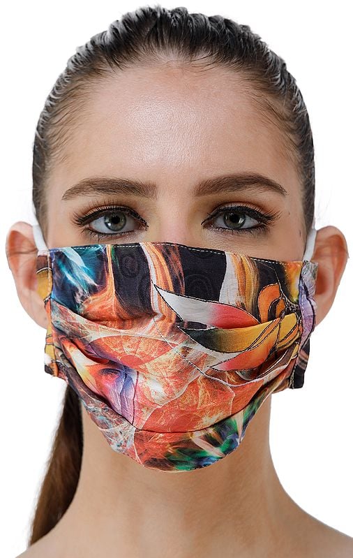 Multi-Color Two Ply Fashion Mask with Self Weave and Digital Printed Flowers