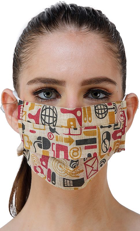 Alabaster-Gleam Two Ply Fashion Mask from Jharkhand with Modern Print