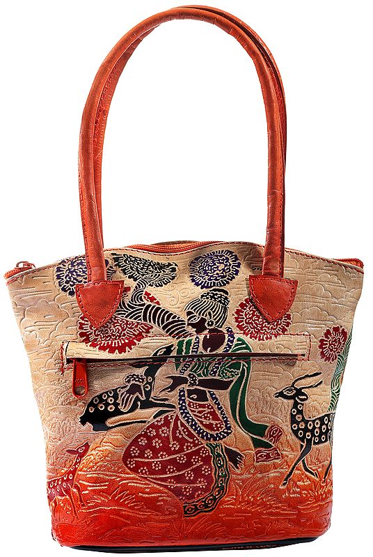 Hand Painted Genuine Leather Shantiniketan Cross Body Sling Bag - Object D  Craft