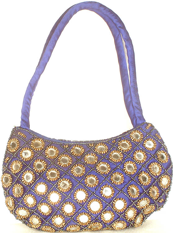 Violet Shoulder Bag with Mirrors and Beads
