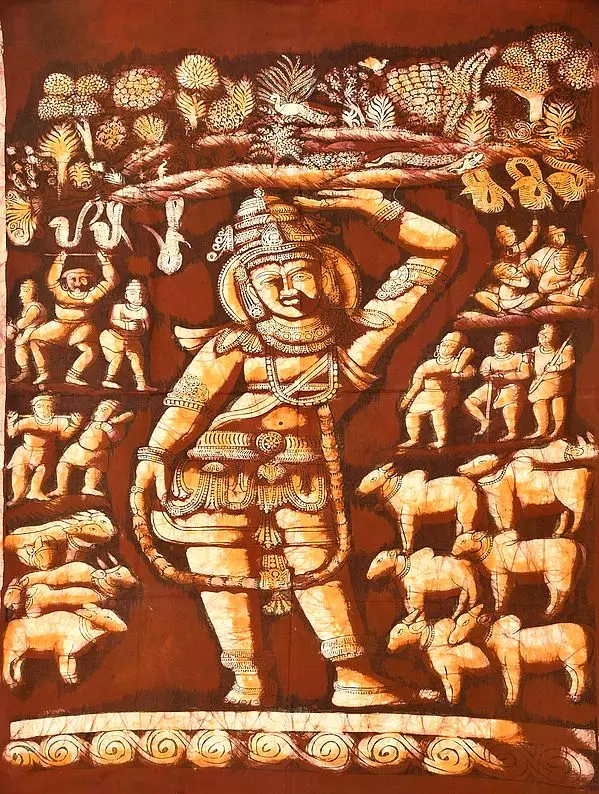 Lord Krishna Lifting the Mountain Govardhana