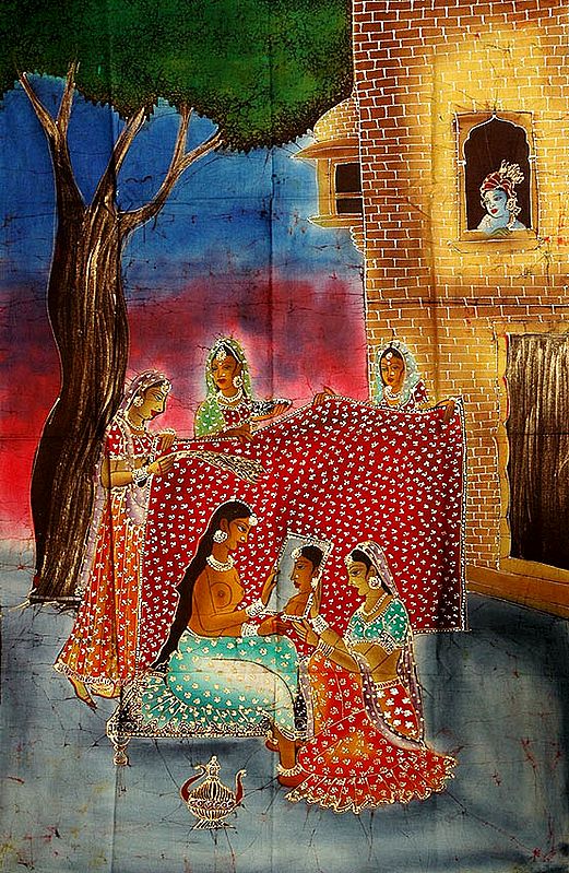 Krishna Peeps at Radha's Shringar