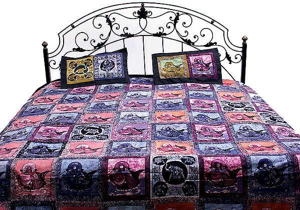 Patchwork Batik Bedspread with Fish and Elephant